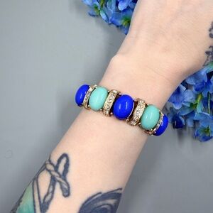 Vintage Y2K Blue and Green Crystal Stretch Bracelet